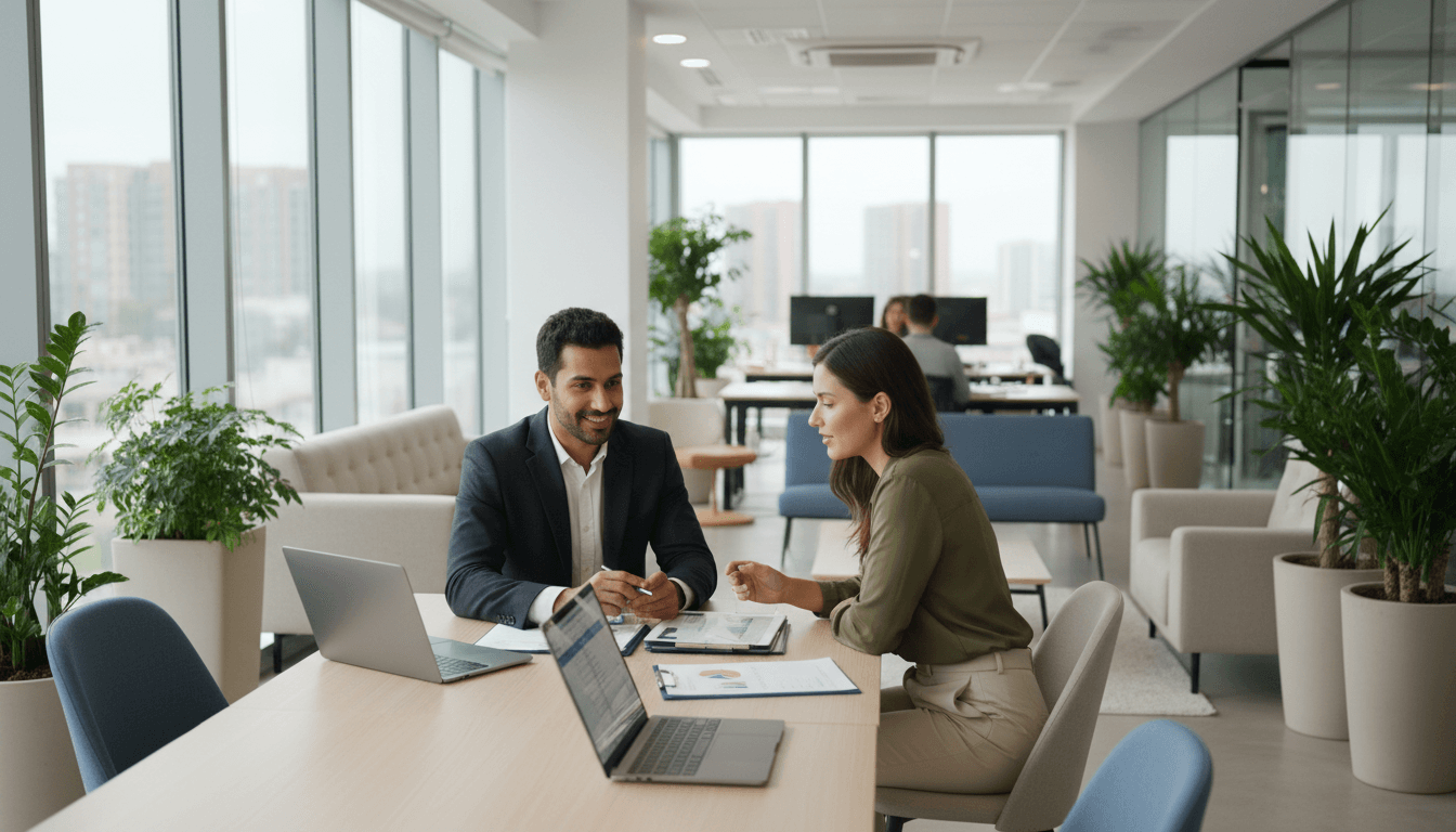 Professional advisory meeting in a modern office setting