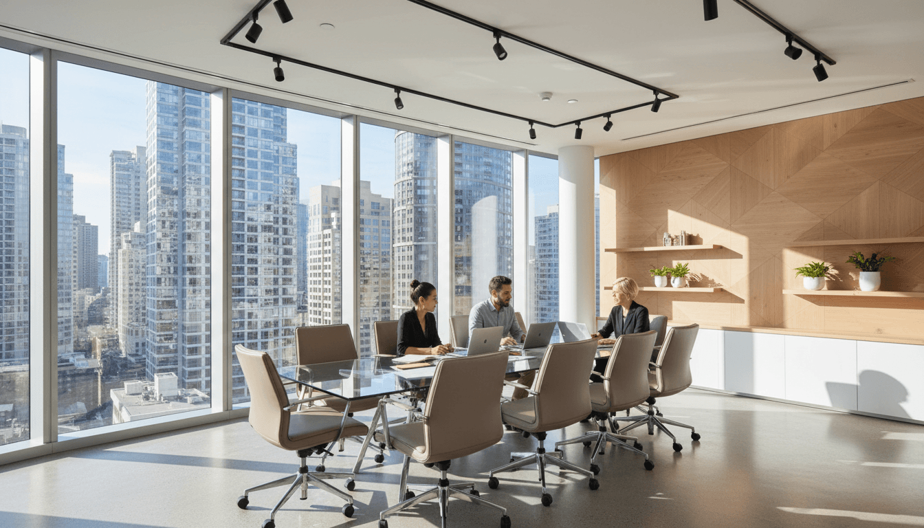 Modern professional office space with elegant furnishings and natural light